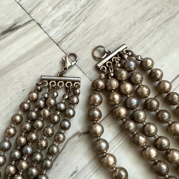 Vintage tiered necklace beaded multistrand bronze pastel blue metallic 5 strands - Picture 6 of 7